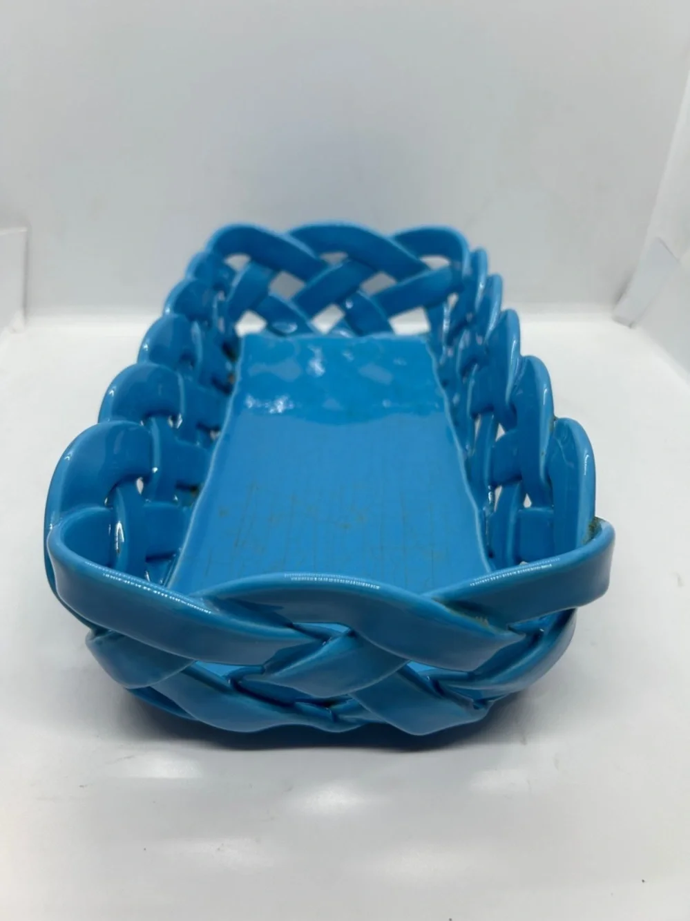 Primo'Gi Ceramic Blue Woven Fruit, Bread Basket
